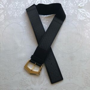 MICHAEL Michael Kors Black Monogram Signature MK Elastic Belt Women’s Size L